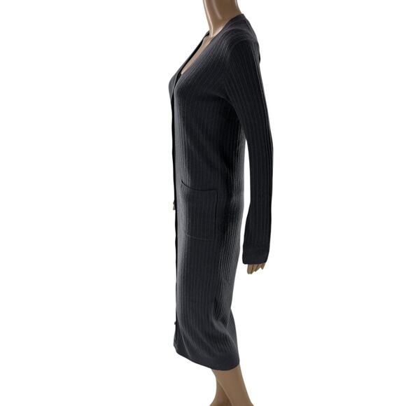 Vince Shadow Gray Cashmere Ribbed Duster Longline Midi Cardigan Sweater - Picture 8 of 12